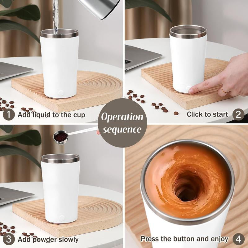 Self Stirring Coffee Mug in Stainless Steel 400ML - Perfect for Blending Coffee, Milk, Cocoa and Other Drinks Home Portable Cup Drinkware Tumbler Washable Silicone Reusable