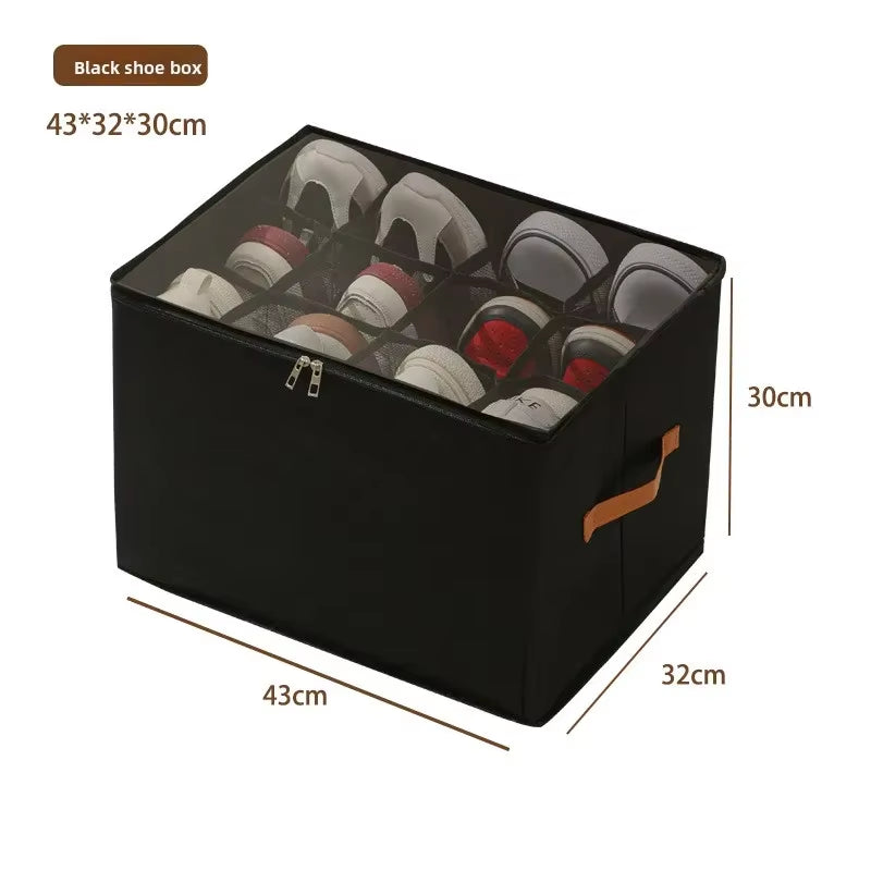 Multifunctional Grid Storage Shoe Box Cross-Border Foldable Fabric with Cover Dustproof and Washable Sundries Storage Box