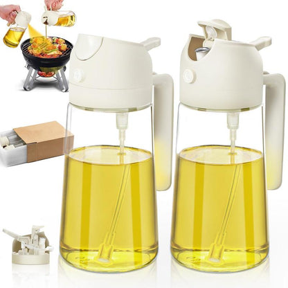 Oil Sprayer for Cooking 2Pcs,2 in 1 Oil Dispenser and Oil Sprayer Kitchen Gadgets-16Oz Glass Oil Spray Bottle,Mist Olive Oil Dispenser for Kitchen,Air Fryer,Salad, Grill (White Kitchen Accessories)
