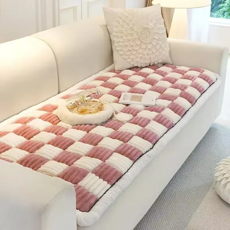 Magic Sofa Cover Thicken Garden Protective Couch Cover Plaid Cream-Coloured Large Plaid Square Pet Mat Bed Flannel Couch Cover