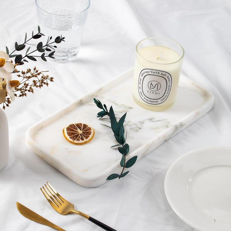 YKAJO Bohemian Drip Candle Tray Marble Tray, 12 "X6", Bathroom Countertop Organizer Rectangular Service Tray Decorated with Elegant and Natural Candles, Jewelry, Perfume