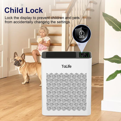 Tolife NEW - TZ-K2 Air Purifier (Covers up to 1095 Sq Ft) - HEPA Filter, Removes Smoke, Pollen, Pet Dander, PM2.5 Display, Auto Mode, Timer, Ideal for Large Rooms