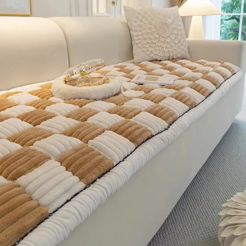 Magic Sofa Cover Thicken Garden Protective Couch Cover Plaid Cream-Coloured Large Plaid Square Pet Mat Bed Flannel Couch Cover