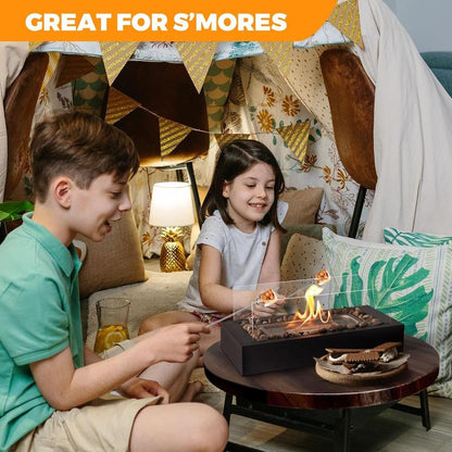 Table Fire Upgraded Safer Gel Fuel Fire Pit, Smores Maker with Cobblestone Decorated for Parties, Gift for Birthday, Mum and Weddings (Gel Was Not Included)