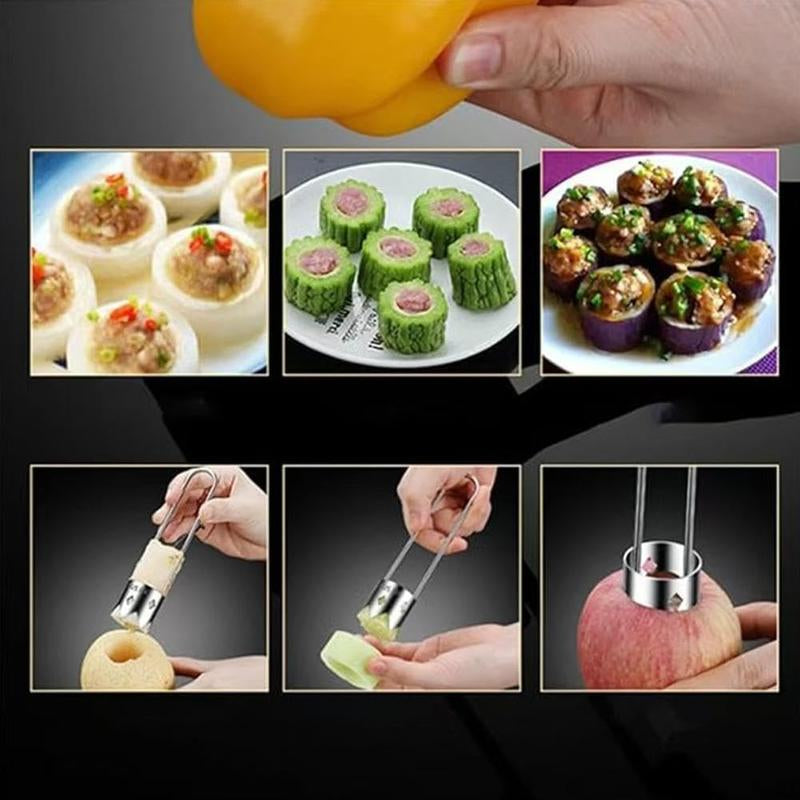 (2Pcs)Multifunctional Fruit and Vegetable Core Remover, Kitchen Small Tool Stainless Steel 304 Fruit Core Extractor, Red Bell Pepper and Pear Core Extractor, Easy to Clean and Rust Resistant