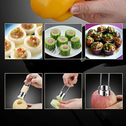(2Pcs)Multifunctional Fruit and Vegetable Core Remover, Kitchen Small Tool Stainless Steel 304 Fruit Core Extractor, Red Bell Pepper and Pear Core Extractor, Easy to Clean and Rust Resistant