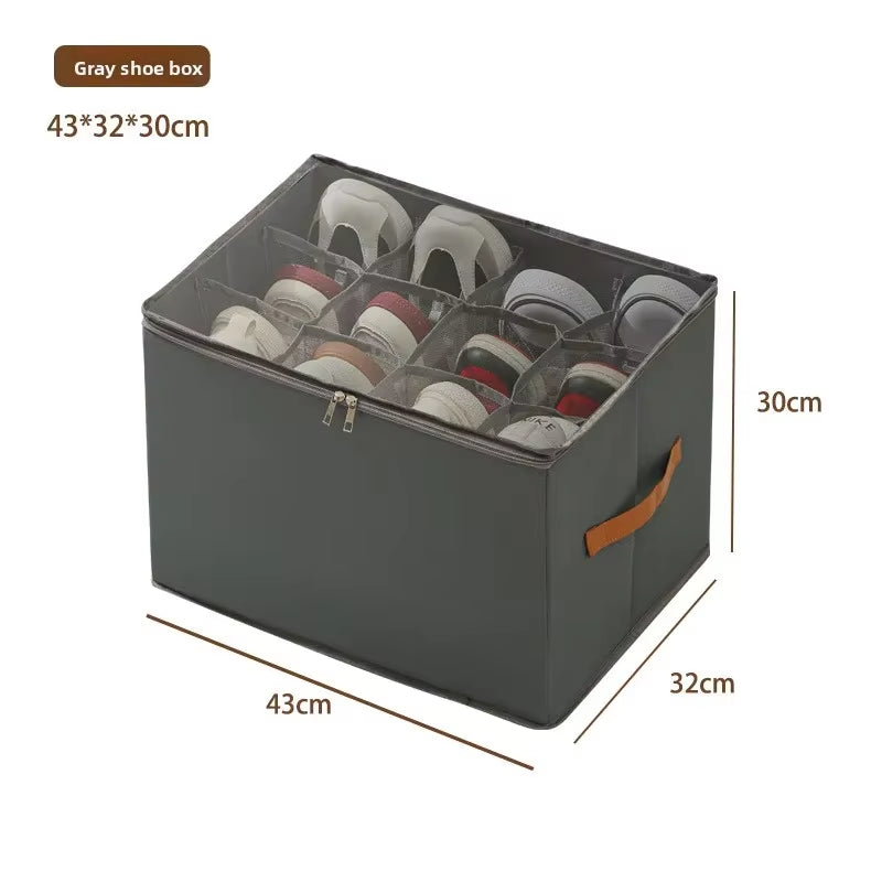 Multifunctional Grid Storage Shoe Box Cross-Border Foldable Fabric with Cover Dustproof and Washable Sundries Storage Box