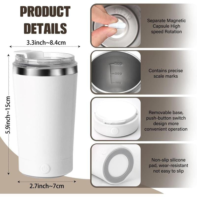 Self Stirring Coffee Mug in Stainless Steel 400ML - Perfect for Blending Coffee, Milk, Cocoa and Other Drinks Home Portable Cup Drinkware Tumbler Washable Silicone Reusable