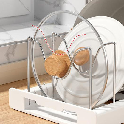 Expandable Pot and Pan Organizer Rack for Cabinet, Pot Lid Organizer Holder with 7 Stainless Steel Adjustable Dividers – Durable Rust-Resistant Storage for Cookware, Bakeware, Small Kitchen, Apartment & RV Organization，Kitchen Accessories