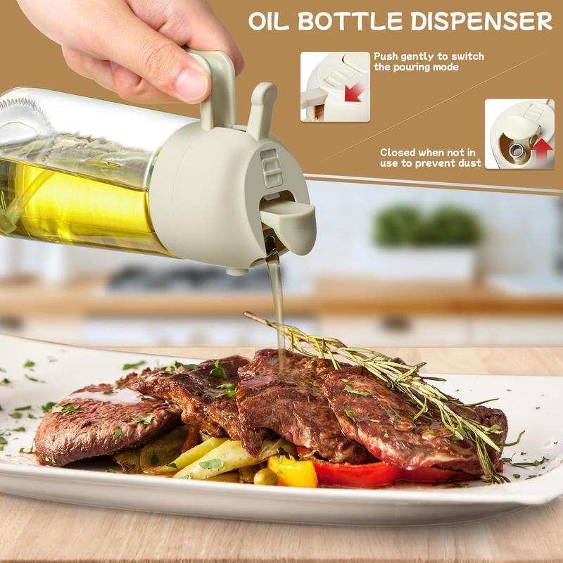 Oil Sprayer for Cooking 2Pcs,2 in 1 Oil Dispenser and Oil Sprayer Kitchen Gadgets-16Oz Glass Oil Spray Bottle,Mist Olive Oil Dispenser for Kitchen,Air Fryer,Salad, Grill (White Kitchen Accessories)