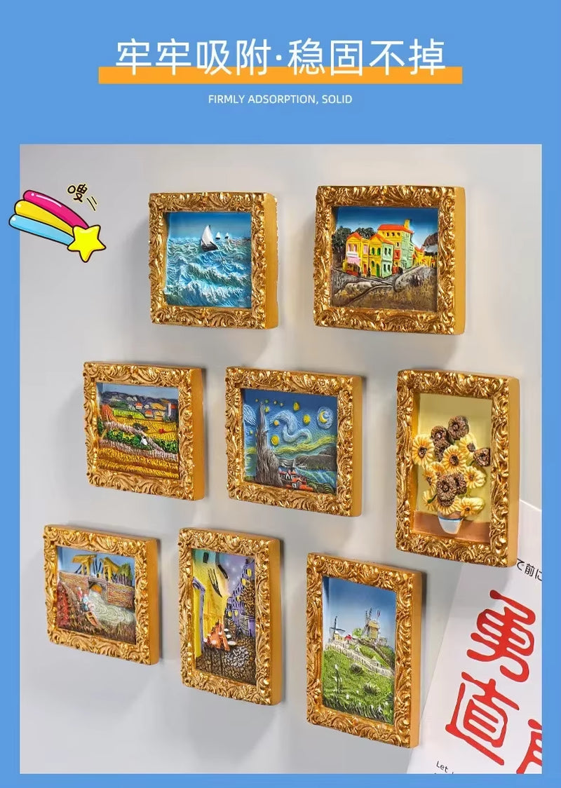 2024 New 3D Van Gogh Series Oil Painted Fridge Magnets Creative Resin Magnets for the Refrigerator Starry Sky Sunflower Gifts