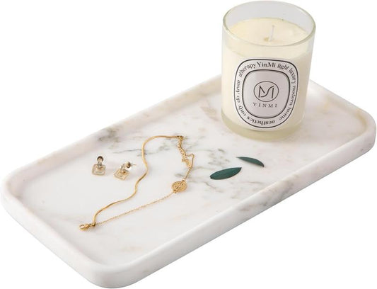 YKAJO Bohemian Drip Candle Tray Marble Tray, 12 "X6", Bathroom Countertop Organizer Rectangular Service Tray Decorated with Elegant and Natural Candles, Jewelry, Perfume