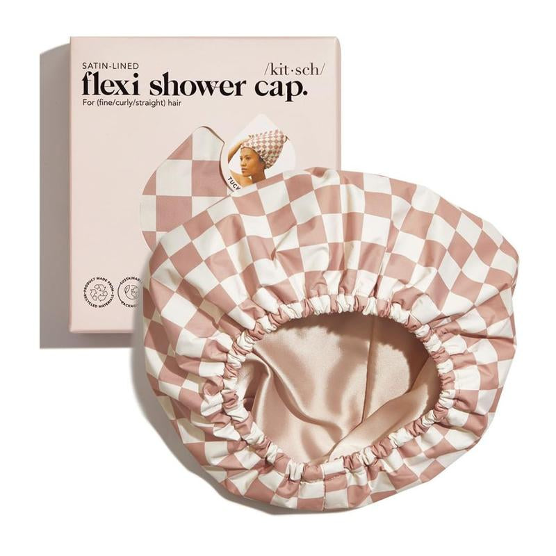 Kitsch Luxury Shower Caps for Women Reusable Waterproof - Flexi Satin Lined, Quick-Dry, Adjustable, Hair Cap for Long & Short Hair - Terracotta