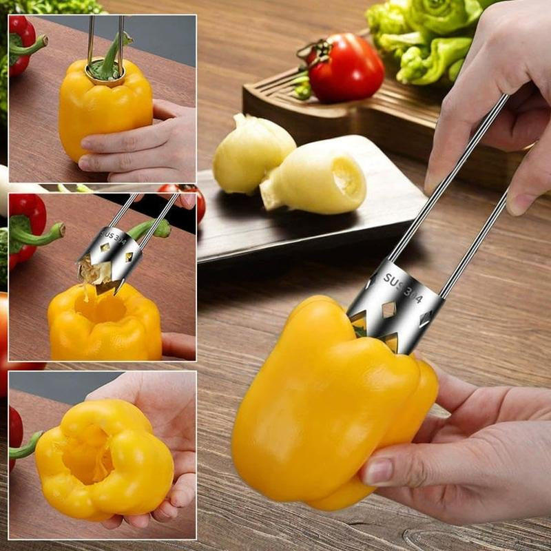(2Pcs)Multifunctional Fruit and Vegetable Core Remover, Kitchen Small Tool Stainless Steel 304 Fruit Core Extractor, Red Bell Pepper and Pear Core Extractor, Easy to Clean and Rust Resistant