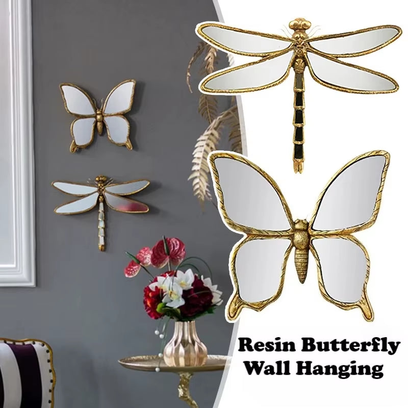 1PC Retro Resin Insect Wing Butterfly Dragonfly Pendant Living Room TV Background Mirror Wall Hanging Ornaments
