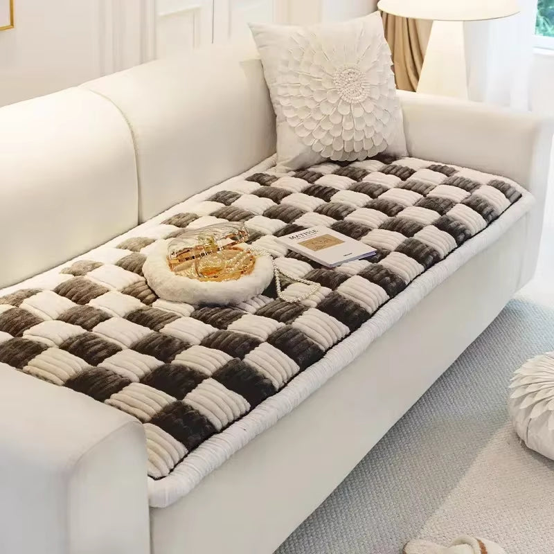 Magic Sofa Cover Thicken Garden Protective Couch Cover Plaid Cream-Coloured Large Plaid Square Pet Mat Bed Flannel Couch Cover