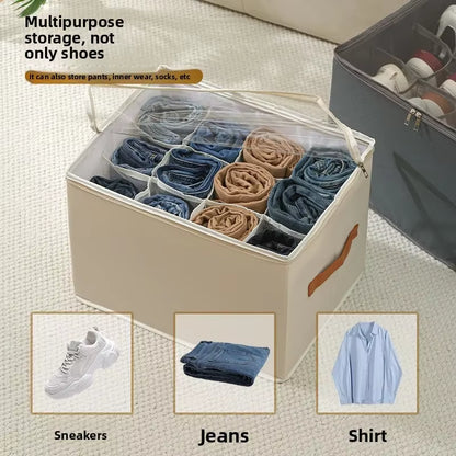 Multifunctional Grid Storage Shoe Box Cross-Border Foldable Fabric with Cover Dustproof and Washable Sundries Storage Box