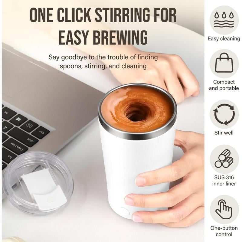 Self Stirring Coffee Mug in Stainless Steel 400ML - Perfect for Blending Coffee, Milk, Cocoa and Other Drinks Home Portable Cup Drinkware Tumbler Washable Silicone Reusable