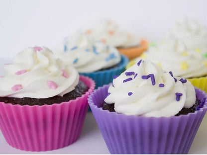 12 Silicone Cake Muffin Cupcake Liners - Baking Cups & Chocolate Cookie Molds Colorful Baked Set Tin