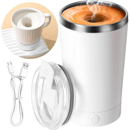 Self Stirring Coffee Mug in Stainless Steel 400ML - Perfect for Blending Coffee, Milk, Cocoa and Other Drinks Home Portable Cup Drinkware Tumbler Washable Silicone Reusable