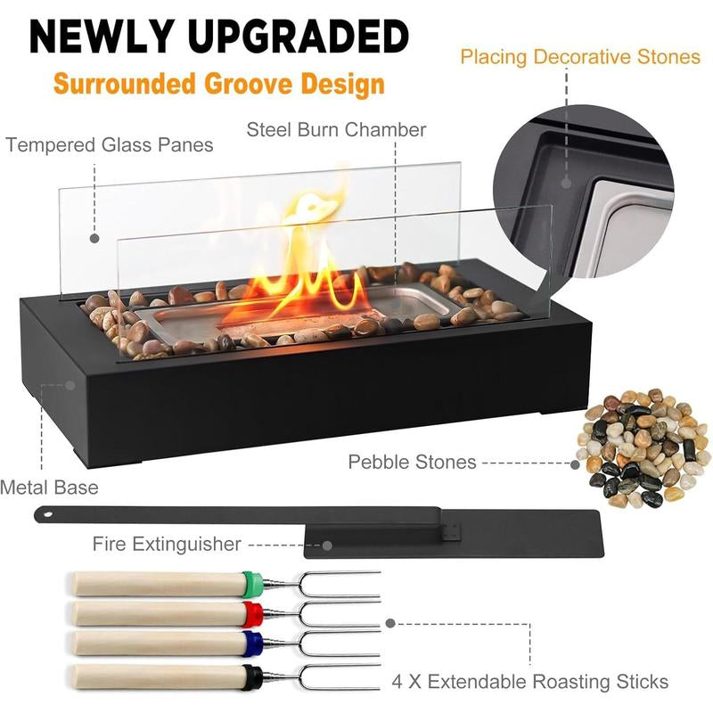 Table Fire Upgraded Safer Gel Fuel Fire Pit, Smores Maker with Cobblestone Decorated for Parties, Gift for Birthday, Mum and Weddings (Gel Was Not Included)