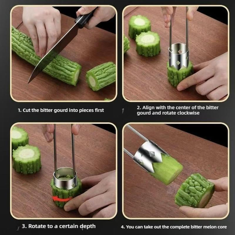 (2Pcs)Multifunctional Fruit and Vegetable Core Remover, Kitchen Small Tool Stainless Steel 304 Fruit Core Extractor, Red Bell Pepper and Pear Core Extractor, Easy to Clean and Rust Resistant