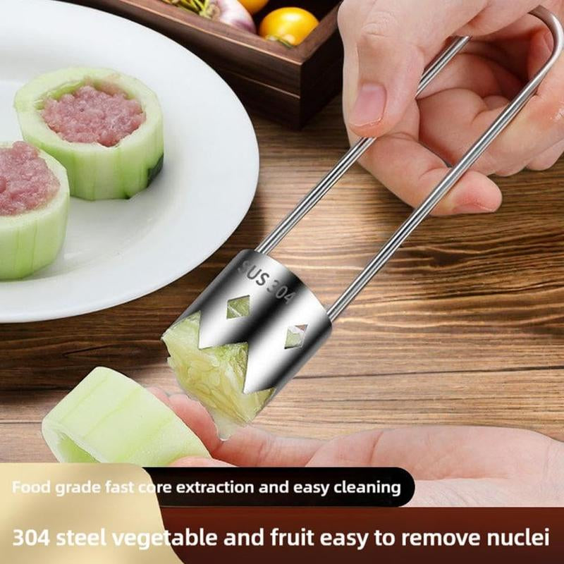 (2Pcs)Multifunctional Fruit and Vegetable Core Remover, Kitchen Small Tool Stainless Steel 304 Fruit Core Extractor, Red Bell Pepper and Pear Core Extractor, Easy to Clean and Rust Resistant