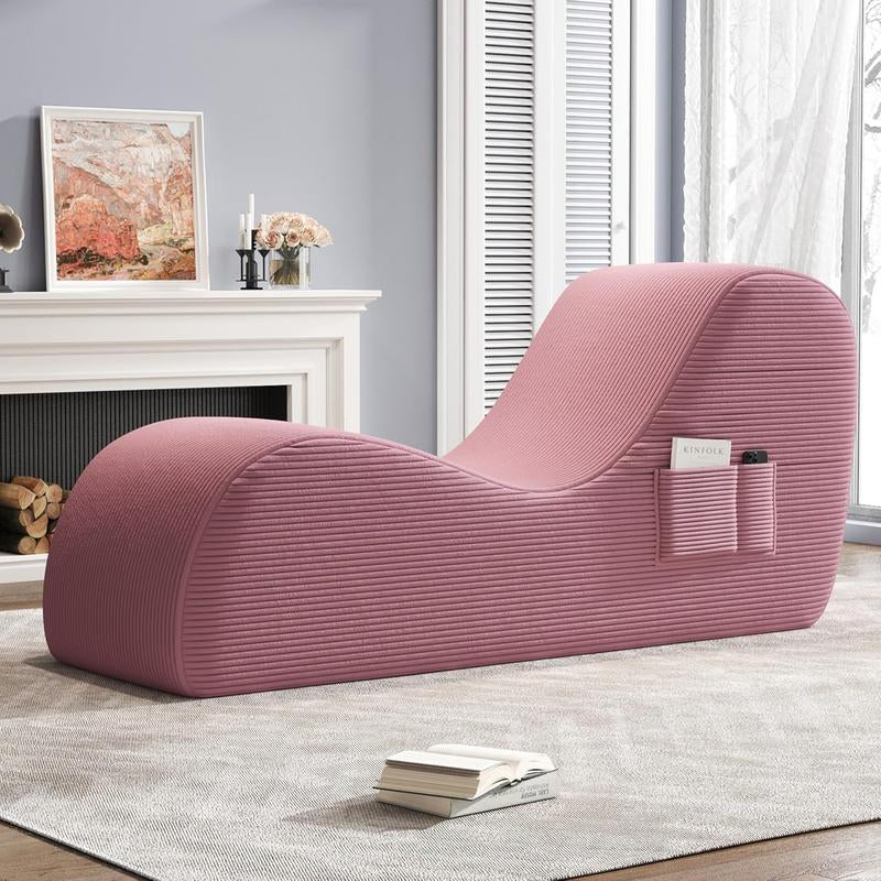 Yoga Chairs for Adults, Ergonomic Chaise Lounge Chair Indoor with Side Pocket, Lumbar Pillow, Ottoman, Yoga Chair Perfect for Stretching, Relaxation, Exercise, Used in Bedroom, Living Room, Black Boneless Couch