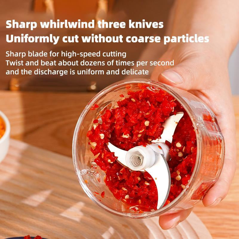 Electric Onion Chopper, 4 Sharp Blades，Portable Veggie Chopper, Garlic Grinder Masher, Blender to Vegetable, Cordless Food Processor for Ginger, Chili, Fruit, Meat, Spices, Beans, Etc