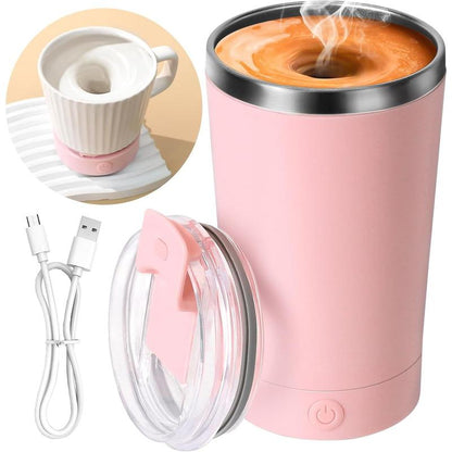 Self Stirring Coffee Mug in Stainless Steel 400ML - Perfect for Blending Coffee, Milk, Cocoa and Other Drinks Home Portable Cup Drinkware Tumbler Washable Silicone Reusable