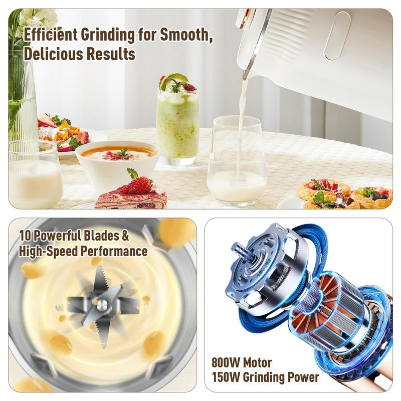 High-Speed Blender 1.5L, Quiet Multifunctional Smoothie Maker with 8 Stainless Steel Blades, Touch Screen, Auto Cleaning & 12H Timer