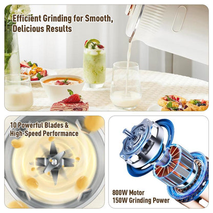 High-Speed Blender 1.5L, Quiet Multifunctional Smoothie Maker with 8 Stainless Steel Blades, Touch Screen, Auto Cleaning & 12H Timer