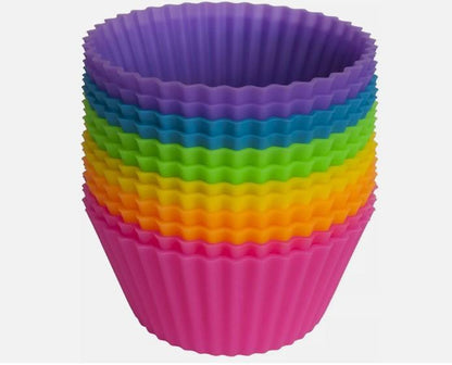 12 Silicone Cake Muffin Cupcake Liners - Baking Cups & Chocolate Cookie Molds Colorful Baked Set Tin