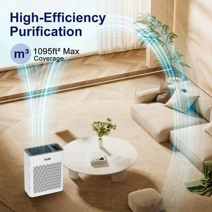Tolife NEW - TZ-K2 Air Purifier (Covers up to 1095 Sq Ft) - HEPA Filter, Removes Smoke, Pollen, Pet Dander, PM2.5 Display, Auto Mode, Timer, Ideal for Large Rooms