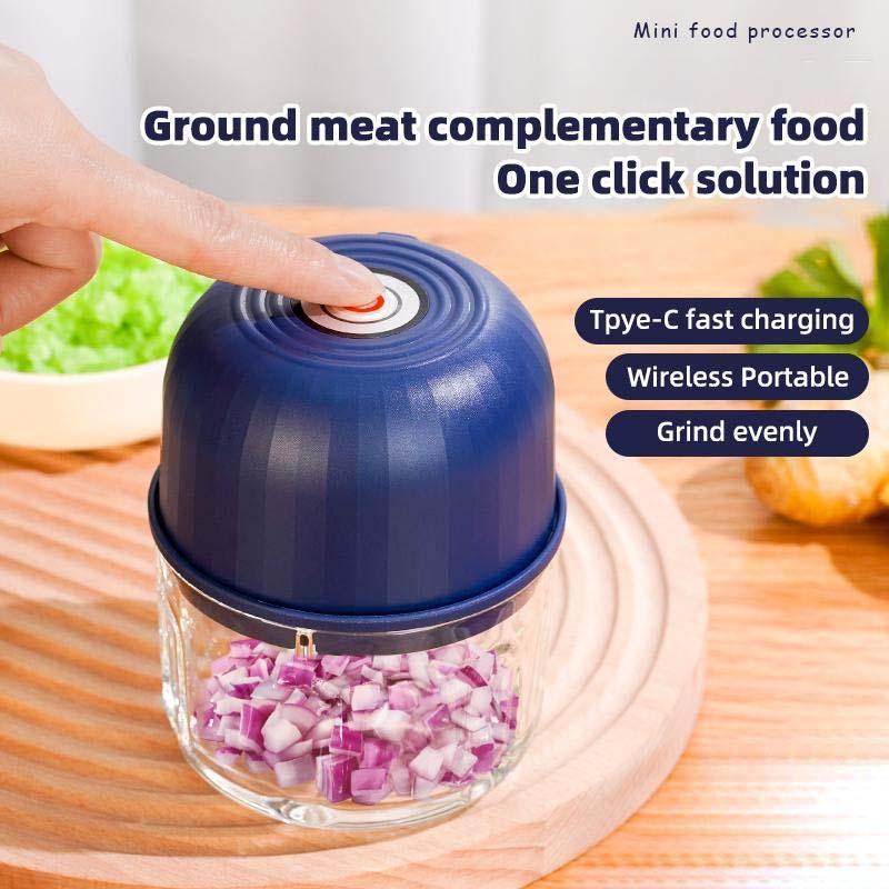 Electric Onion Chopper, 4 Sharp Blades，Portable Veggie Chopper, Garlic Grinder Masher, Blender to Vegetable, Cordless Food Processor for Ginger, Chili, Fruit, Meat, Spices, Beans, Etc