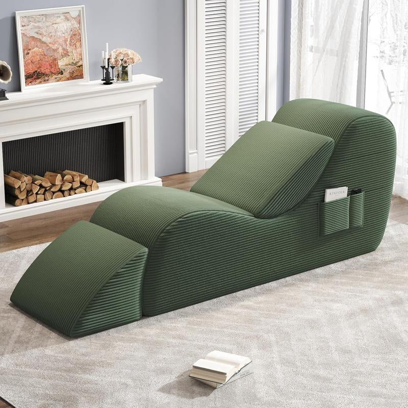 Yoga Chairs for Adults, Ergonomic Chaise Lounge Chair Indoor with Side Pocket, Lumbar Pillow, Ottoman, Yoga Chair Perfect for Stretching, Relaxation, Exercise, Used in Bedroom, Living Room, Black Boneless Couch