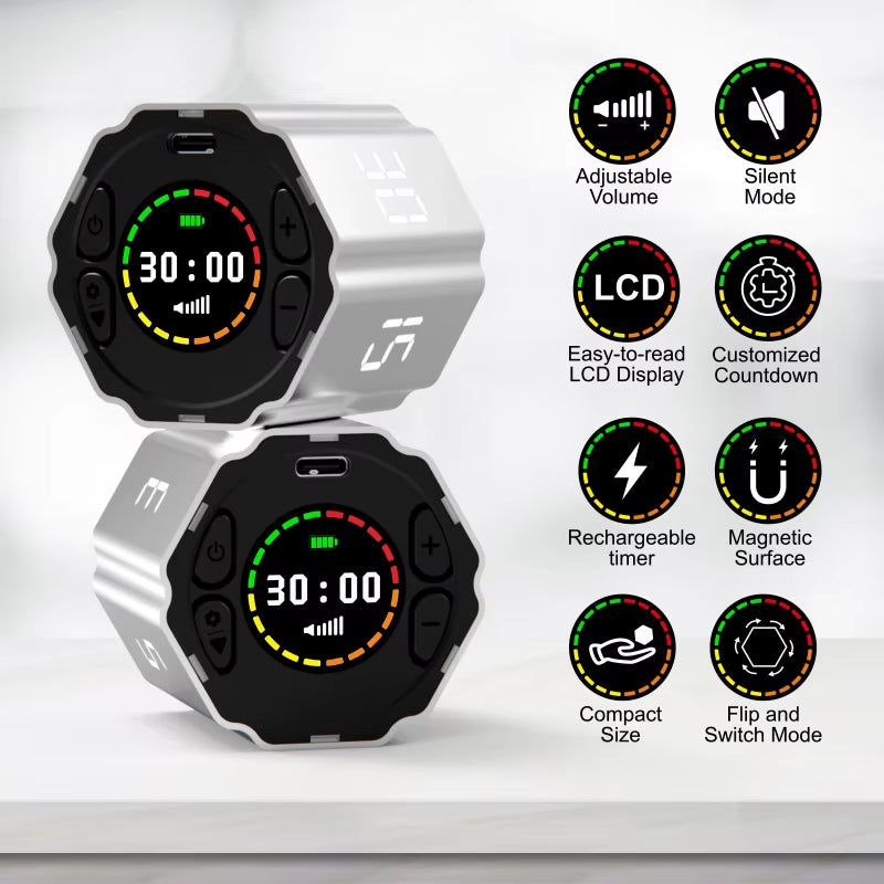 New Modern LCD Digital Timer Visual Kitchen Timer for Teachers, Flip Cube Timer for Cooking, Work, Studying, Workout