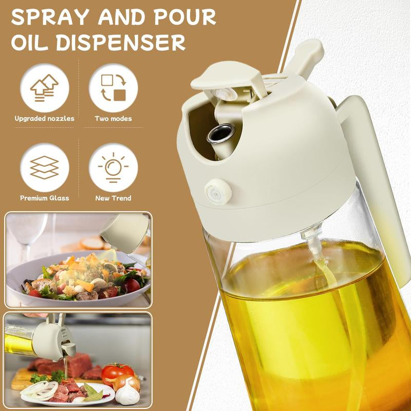 Oil Sprayer for Cooking 2Pcs,2 in 1 Oil Dispenser and Oil Sprayer Kitchen Gadgets-16Oz Glass Oil Spray Bottle,Mist Olive Oil Dispenser for Kitchen,Air Fryer,Salad, Grill (White Kitchen Accessories)