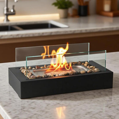 Table Fire Upgraded Safer Gel Fuel Fire Pit, Smores Maker with Cobblestone Decorated for Parties, Gift for Birthday, Mum and Weddings (Gel Was Not Included)