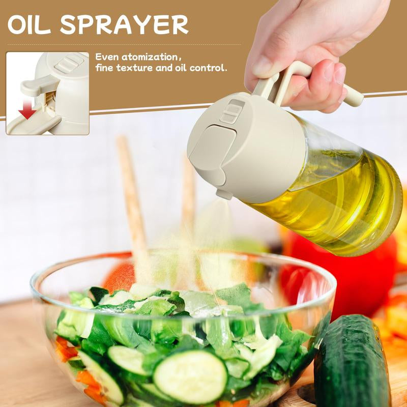 Oil Sprayer for Cooking 2Pcs,2 in 1 Oil Dispenser and Oil Sprayer Kitchen Gadgets-16Oz Glass Oil Spray Bottle,Mist Olive Oil Dispenser for Kitchen,Air Fryer,Salad, Grill (White Kitchen Accessories)
